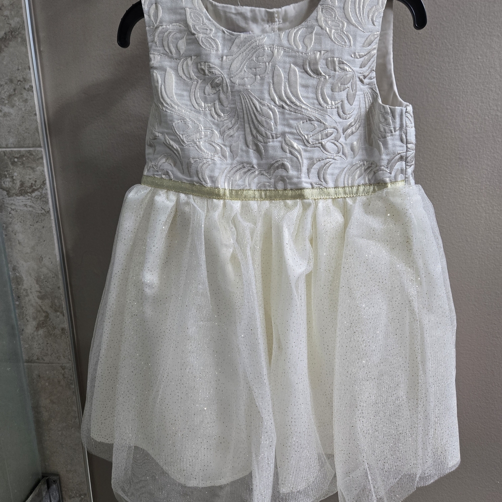 NWT Blueberi Boulevard Girls Size 4 Formal Cream With Gold Accent Dress & Coat